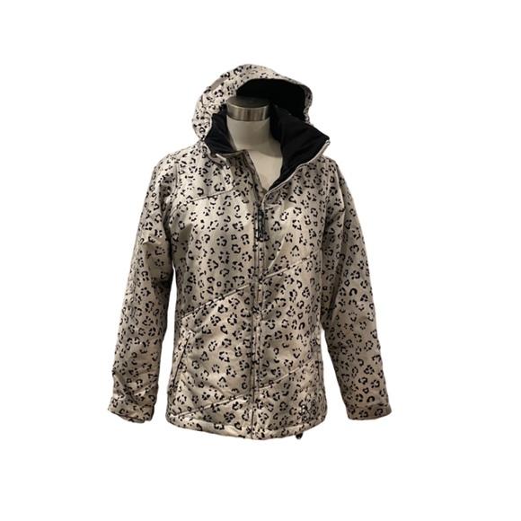 Burton girls large leopard snowboard ski jacket coat L pristine